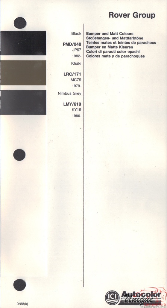 1979 - 1988 Rover Paint Charts Autocolor